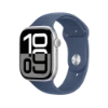 اپل واچ سری 10 سایز 42 سیلور با بند سیلیکونی (دنیم) آبی