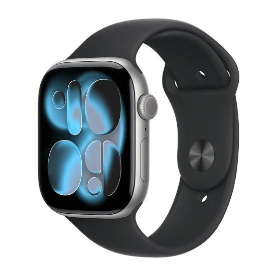 اپل واچ سری 11 سایز 46 اسپیس گری با بند اسپرت سیلیکون مشکی