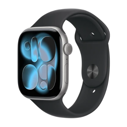 اپل واچ سری 11 سایز 42 اسپیس گری با بند اسپرت سیلیکون مشکی