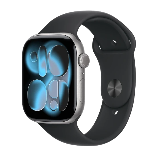 اپل واچ سری 11 سایز 42 اسپیس گری با بند اسپرت سیلیکون مشکی